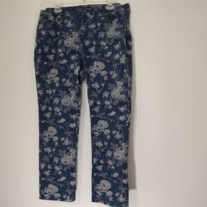 Ralph Lauren Blue Floral Straight Leg Jeans, Size 16